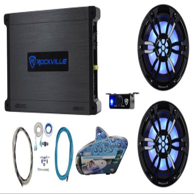 Rockville RM-PREMIUM102 Black Marine Free Air Subwoofer Pair with DBM13 Amp
