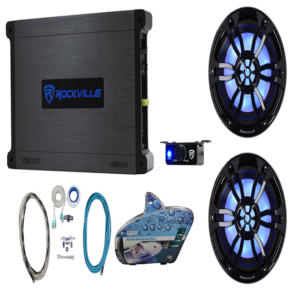 Rockville RM-PREMIUM102 Black Marine Free Air Subwoofer Pair with DBM13 Amp