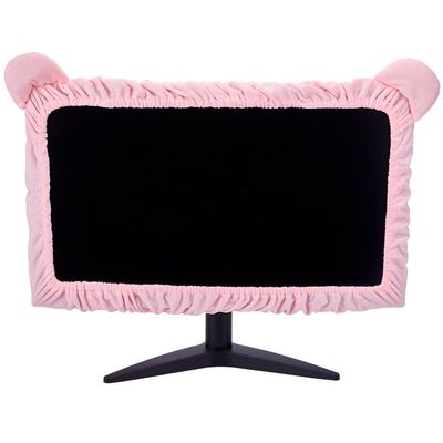 CREATCABIN 23"-27" Kawaii Computer Monitor Cover with Cat Ear Design Pink Computer Monitor Protective Cover Screen Elastic Dustproof Display Furry Bowknot Decoration for PC Tablet Laptop TV LCD