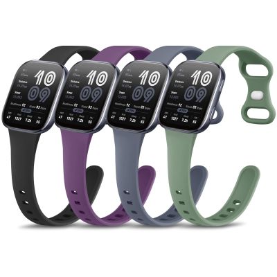 4 Pack Slim Silicone Watch Bands for Amazfit Bip 6/Bip 5/ GTR 4/ GTR 3/3 Pro/GTR 2/2e/GTR 47mm/Balance Watch Band Women Men, 22mm Sport Silicone Adjustable Strap (Black/BlueGrey/Purple/Pine Green)