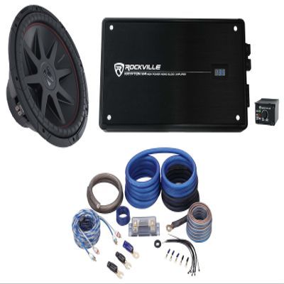 Audiosavings 52CVR154 Bundle: (2) 15 in 1400W Peak 4-Ohm DVC Car Subwoofer, Krypton M4 1500-Watt RMS Mono Amplifier with Remote, RWK0CU 0 AWG Copper Amp Installation Kit, 4-Items