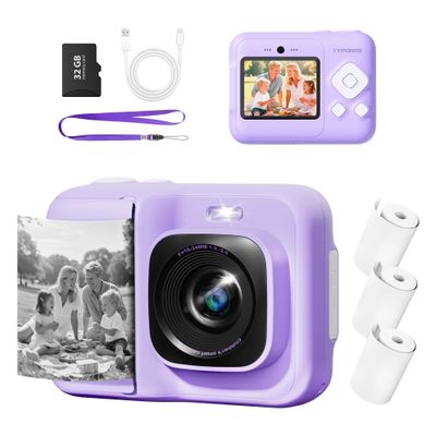 Instant Print Kids Camera, 1080P Digital Camera for Children with 32GB SD Card & Paper, Christmas Birthday Gift for 4-10 Year Old Girls & Boys, Violet