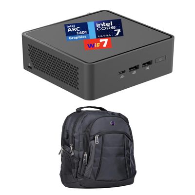 ASUS NUC 15 Pro AI Business Mini Desktop (Intel Ultra 7-255H, Intel Arc 140T, 8GB DDR5, 128GB PCIe SSD, 2 Thunderbolt 4, WiFi 7, Bluetooth 5.4, 120W PSU, RJ-45, 2 HDMI, Win 11 Home) w/Premium Backpack