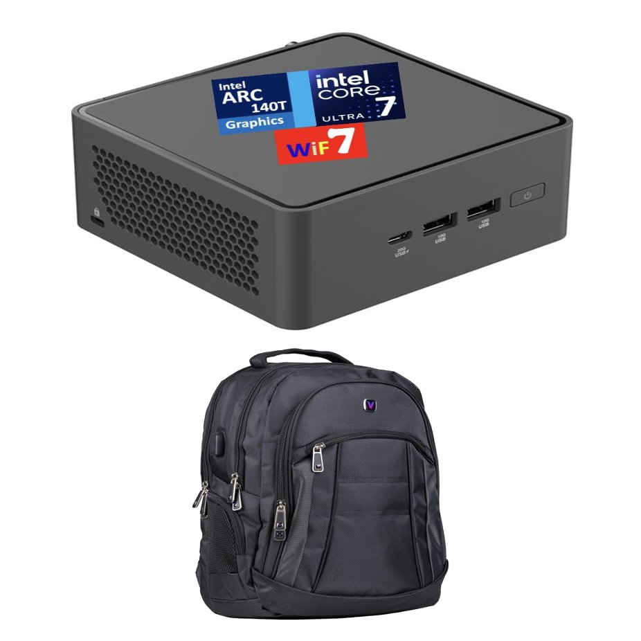 ASUS NUC 15 Pro AI Business Mini Desktop (Intel Ultra 7-255H, Intel Arc 140T, 8GB DDR5, 128GB PCIe SSD, 2 Thunderbolt 4, WiFi 7, Bluetooth 5.4, 120W PSU, RJ-45, 2 HDMI, Win 11 Home) w/Premium Backpack