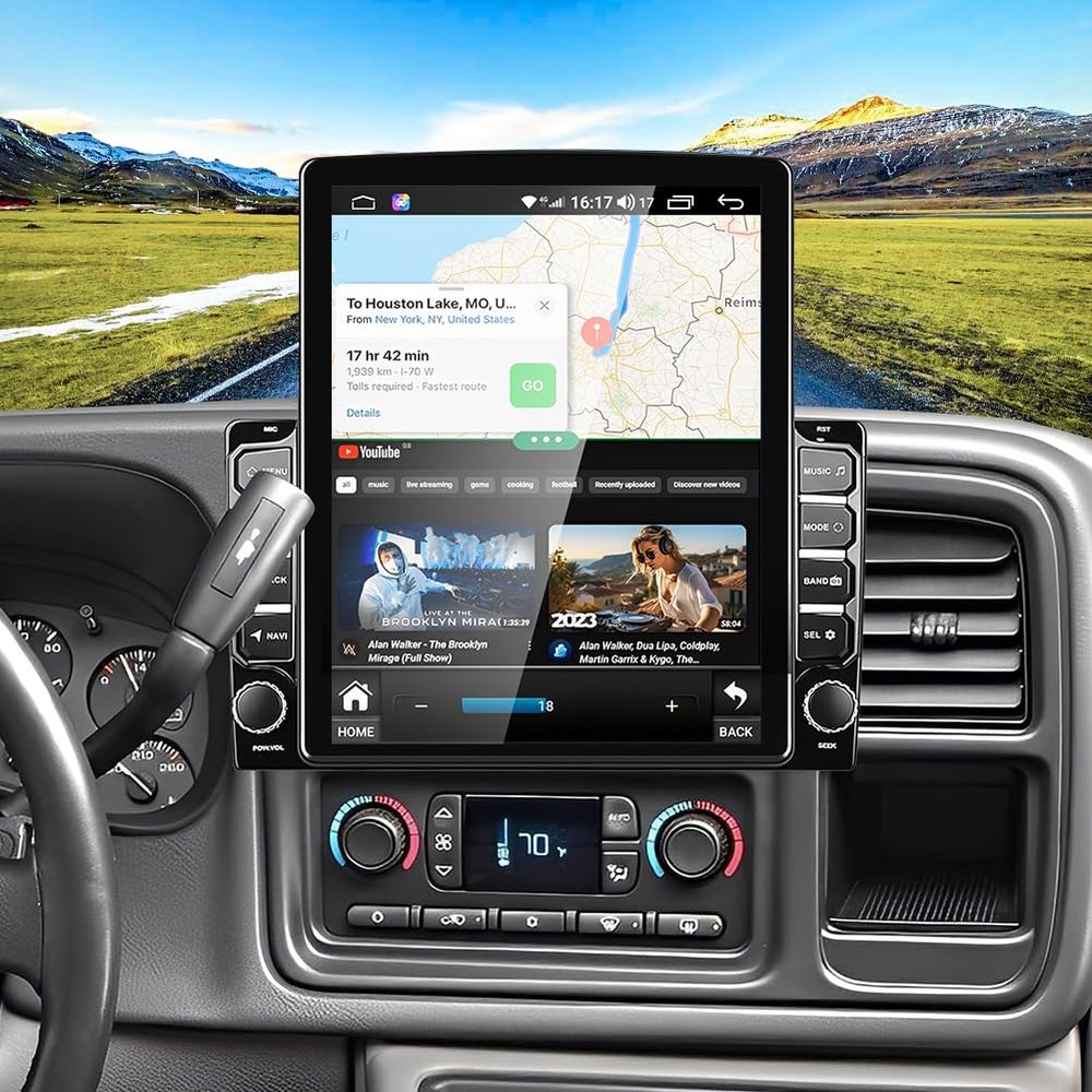 Car Stereo Radio for Chevrolet Tahoe 2003-2006 with Wireless CarPlay and Android Auto, 9.7 Inch HD Touchscreen Android 14 Double Din Car Audio w/Bluetooth GPS WiFi FM RDS SWC EQ Backup Camera, 2+32G