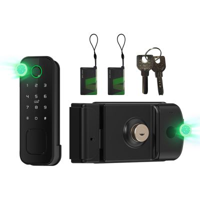 AloveH IP66 Outdoor Waterproof Smart Lock - Dual-Side Fingerprint & Card Entry - 5-in-1 Garden/Yard Gate Lock with WiFi (Black)