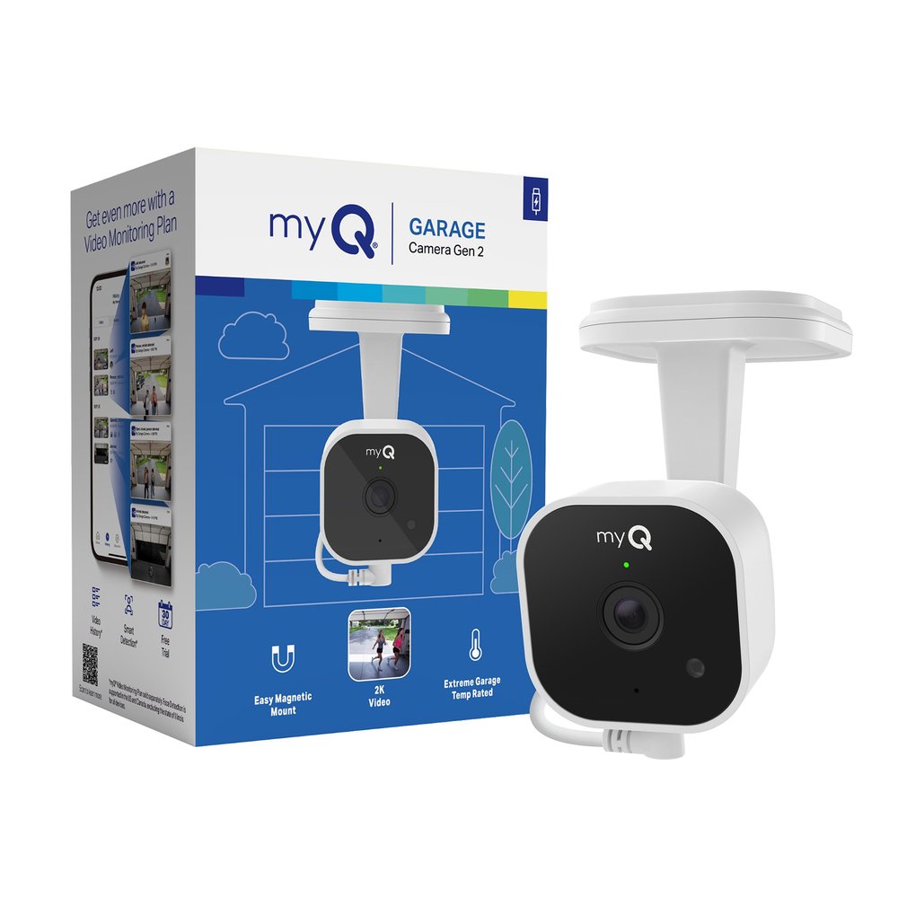 myQ Garage Plug-in Camera Gen 2 2K Smart Wi-Fi Garage Camera with Night Vision, Wide-Angle Lens, 2-Way Audio, Magnetic Base & Motion Alerts, App Control Compatible with Your Garage Door Opener