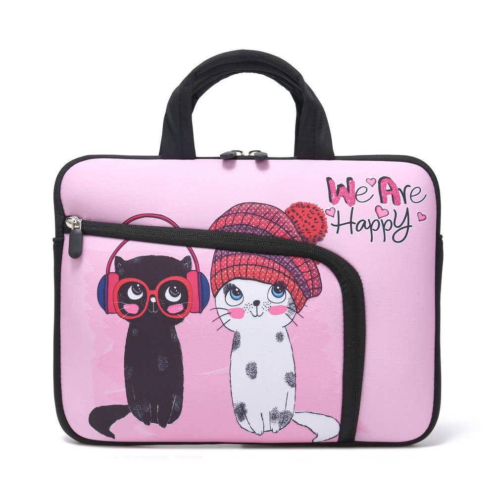 14 15 15.4 15.6 inch Laptop Handle Bag Computer Protect Case Pouch Holder Notebook Sleeve Neoprene Cover Soft Carrying Case with Extra Pockets (Cute Cats)