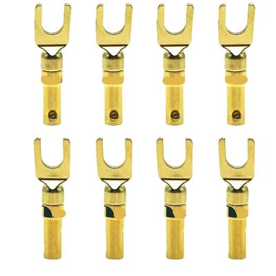 8Pcs Horn Cable Plug Brass Audio Adapter Gold-Plated Silver-Plated Y-Shape Fork Connector(4 Red 4 Black)