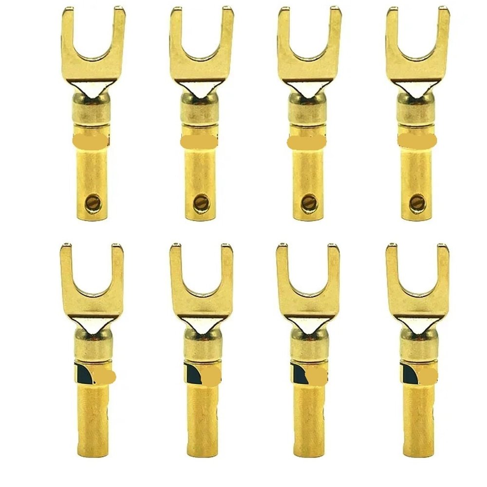 8Pcs Horn Cable Plug Brass Audio Adapter Gold-Plated Silver-Plated Y-Shape Fork Connector(4 Red 4 Black)