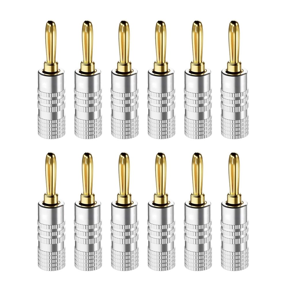 4mm Banana Plug Connector, 24K Gold Plated Speaker Plugs, 4mm Banana Jack to Binding Post for Audio Speaker Cable(12pcs)