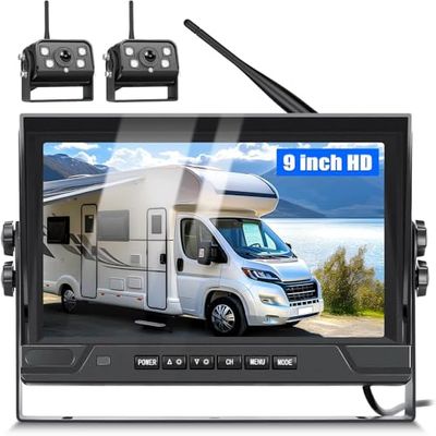 4 Camera Wireless Backup Camera System with 9 IPS Monitor & DVR, 720P HD, Loop Recording, IP68 Waterproof, BSD Alert, Easy No-Wire Install, for Truck SUV Van