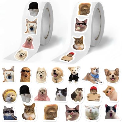 1000PCS Cat Dog Meme Stickers Roll, 10 Styles Funny Cat & Dog Lover Stickers, Cute Animal Decals Vinyl Waterproof Sticker Pack, 500 Kitty & 500 Puppy Sticker for Water Bottle, Scrapbook, Laptop