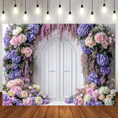 10x10ft Purple Flower Floral Arch Backdrop Background Photography Flower Wall Lavender Backdrop Party Wedding Girls Birthday Princess Mother's Day Bridal Shower Anniversary Banner Decor Studio Photo
