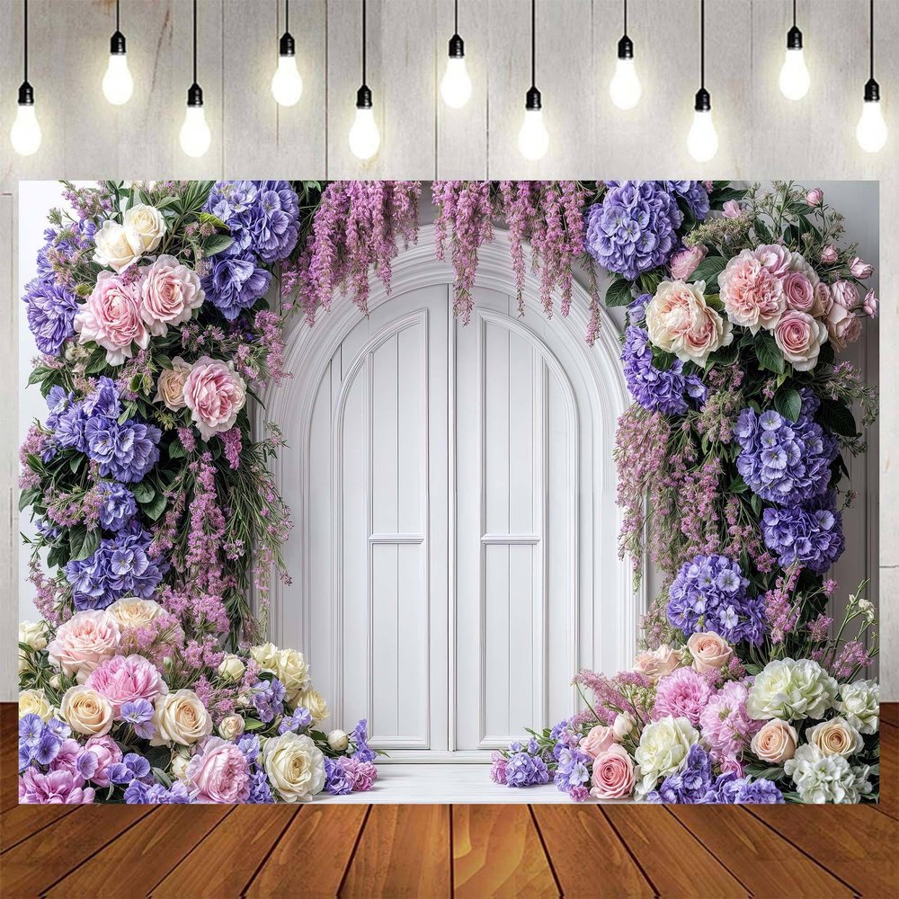 10x10ft Purple Flower Floral Arch Backdrop Background Photography Flower Wall Lavender Backdrop Party Wedding Girls Birthday Princess Mother's Day Bridal Shower Anniversary Banner Decor Studio Photo