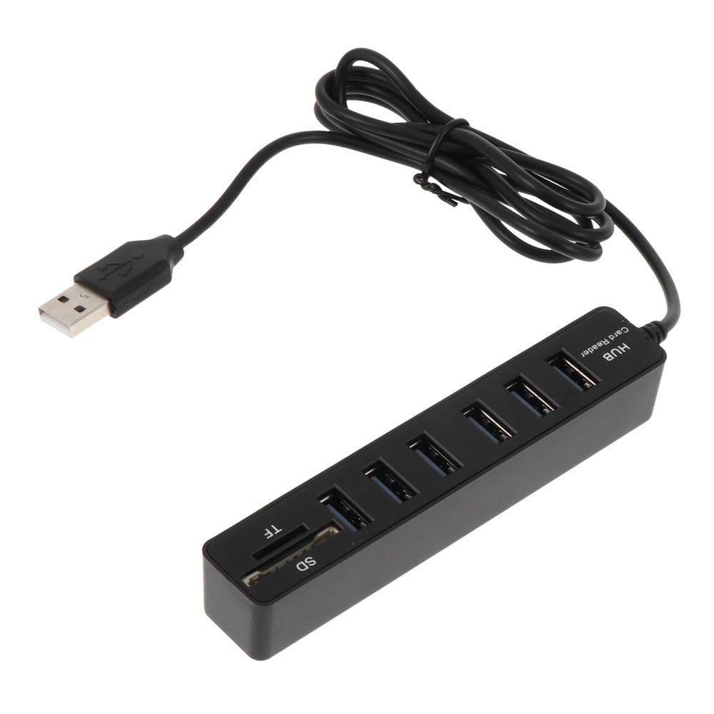 BESPORTBLE Portable USB Hub with Multiple Ports and Combined Memory Card Reader ABS Data Splitter for Laptop Computer High-Speed Mbps Extension Compatible with Devices
