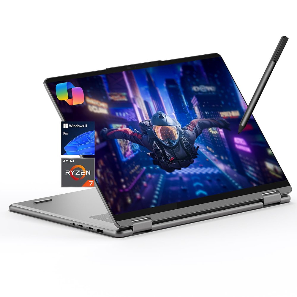 Lenovo Yoga 7 7i 2-in-1 Laptop 16" FHD+ Touchscreen, AMD Ryzen 7 8840HS, 16GB RAM, 1TB SSD, Stylus Pen Included, AI PC, Backlit Keyboard, Fingerprint Reader, FHD IR Webcam, Wi-Fi 6E, Arctic Gray