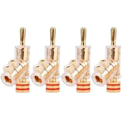 4pcs Gold Plated Banana Plug Socket Gunlike 45 Degree Locking Audio Connector Adapter(Gold)