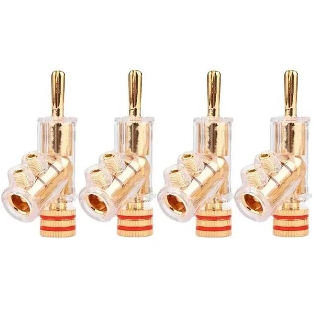 4pcs Gold Plated Banana Plug Socket Gunlike 45 Degree Locking Audio Connector Adapter(Gold)