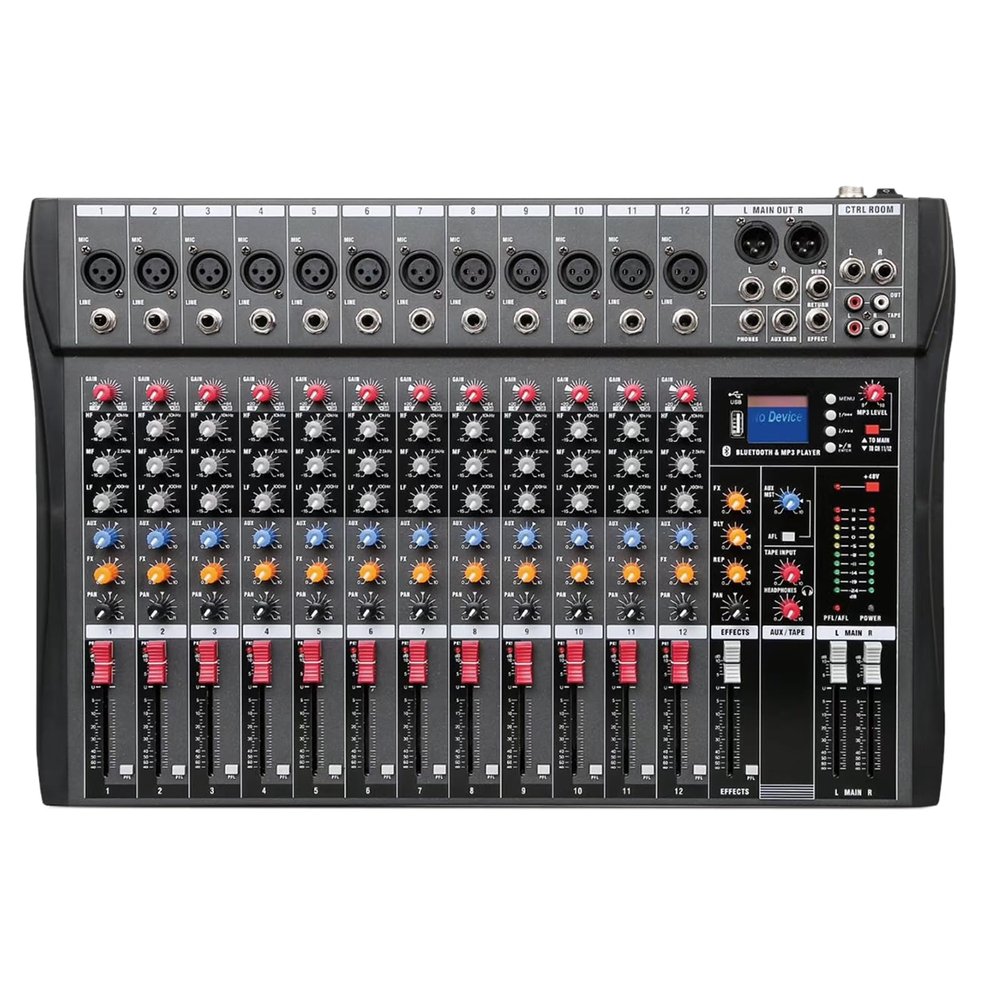 12 Channel Mixer DJ Controller with Bluetooth, USB DJ Audio Mixer DJ Studio for Karaoke Studio Streaming Recording