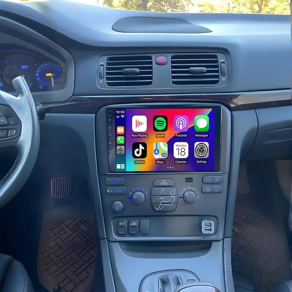 2+64G Android 15 Car Radio Stereo for Volvo S80 2004 2005 2006 2007 2008,9" Touchscreen Head Unit,with Wireless Carplay & Android Auto,GPS Navigation,HD Backup Camera,WiFi 6,Bluetooth 5.4,FM,SWC