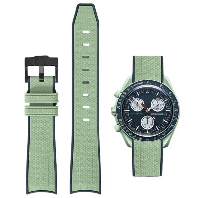Boache Straps for Moonswatch Watch Quick Release Silicone Rubber Curved End No Gap Watch Band for Omega X Swatch Moonswatch Speedmaster Watch 20mm Straps Bracelet Replacement Strap for Men Women