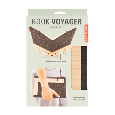 Kikkerland Book Voyager Portable Felt Book Cover & Beechwood Stand with Straps for Books & Cookbooks