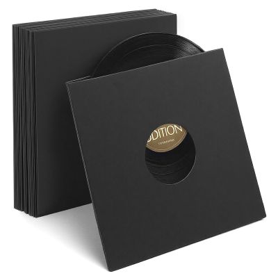 16 Pcs Record Jackets Cardboard with Center Hole, 12 Inch Vinyl Record Paper Sleeves, Protective Outer Sleeves for 45 RPM, Square Album Jackets for Vinyl Records Collections Storage(Matte Black)