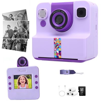 Instant Print Camera for Kids, Christmas Birthday Gifts Toy for Girls Boys, App Printing, 1080P Digital Video Camera Purple