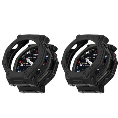 2 Pack Case for Amazfit T-Rex 3 Pro Screen Protector Protective Case, Flexible TPU Screen Protector Case Scratch-Resistant Cover Protective Case for Fenix 8 Solar 51 mm (Black/black)