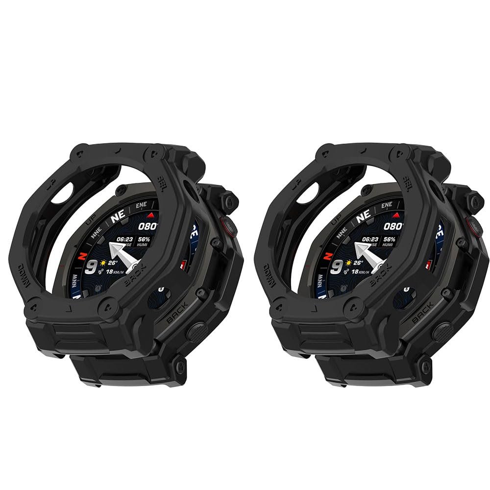2 Pack Case for Amazfit T-Rex 3 Pro Screen Protector Protective Case, Flexible TPU Screen Protector Case Scratch-Resistant Cover Protective Case for Fenix 8 Solar 51 mm (Black/black)