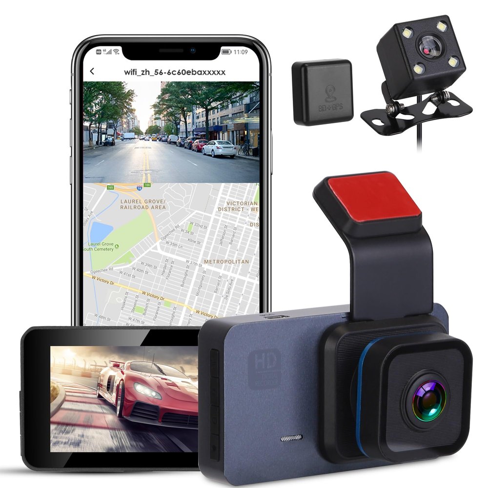 Dual Dash Cam Front and Rear Inside | 1080P Car DVR Camera Built-in GPS | APP Control | 150 Wide Angle | Super Night Vision | 24/7 Parking Monitor with G-Sensor | Loop Recording