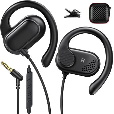 ACANDYA 3.5mm Wired Earbuds Over Ear Headphones for iPod/MP3 Laptop for Android Open Ear Sport Headset for Airplane School Students Running Exercise Gym Workout Earphones with Microphone Black
