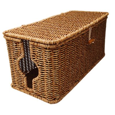 blloocod Cord Organizer Cable Management Box Imitation Rattan Desk Storage PC Office Wire Organizer Living Room Appliances Rectangle- 35cmx15.5cmx15.5cm