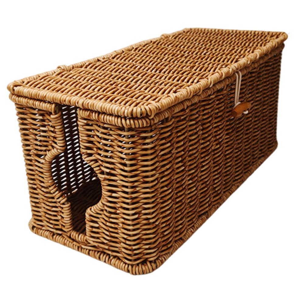 blloocod Cord Organizer Cable Management Box Imitation Rattan Desk Storage PC Office Wire Organizer Living Room Appliances Rectangle- 35cmx15.5cmx15.5cm