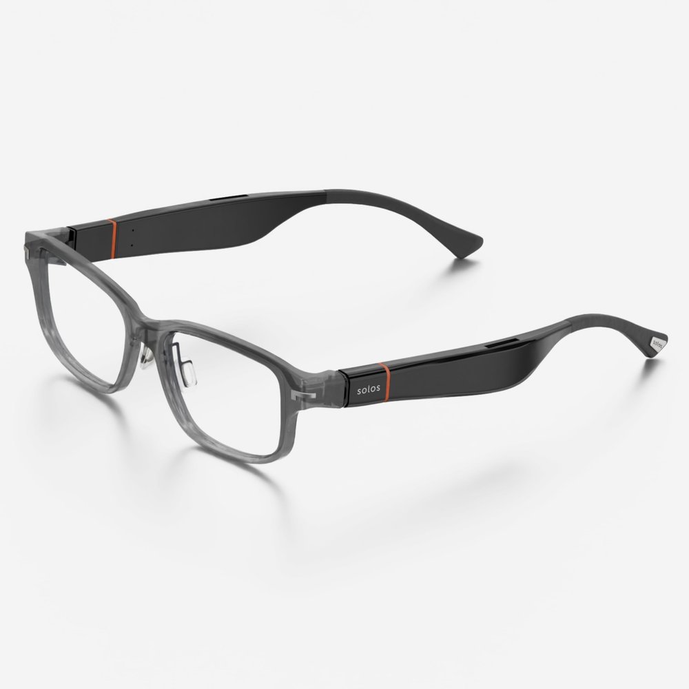 SOLOS AI Smart Glasses | AirGo A5 5th Gen | Hydro 7 Shiny Clear Gray | Integrated ChatGPT for Travel and Real Time Translation | Stereo Speakers | Blue Light Blocker | Compatible with iOS and Android