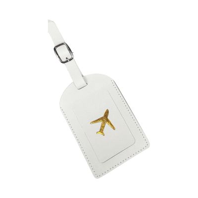 Additional Travel Document Holder Made of PU Leather with Highlighting of the Golden Plane Plan and Built-in Card Slot for Tourists. Faux Leather Passport Holder with Signature Slot, White, Mass