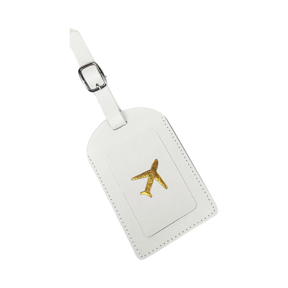 Additional Travel Document Holder Made of PU Leather with Highlighting of the Golden Plane Plan and Built-in Card Slot for Tourists. Faux Leather Passport Holder with Signature Slot, White, Mass