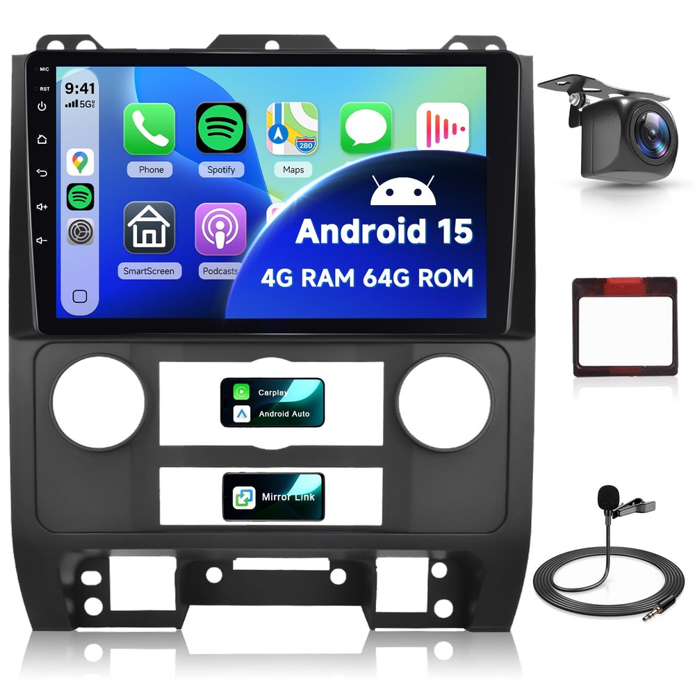 4G+64G 9'' Android 15 Car Stereo for Ford Escape Kuga Mazda Tribute 2007-2012 IPS Touchscreen Screen Car Radio with Wireless Carplay/Android Auto/DSP, Sellrich BT5.0 GPS WiFi FM SWC Backup Camera