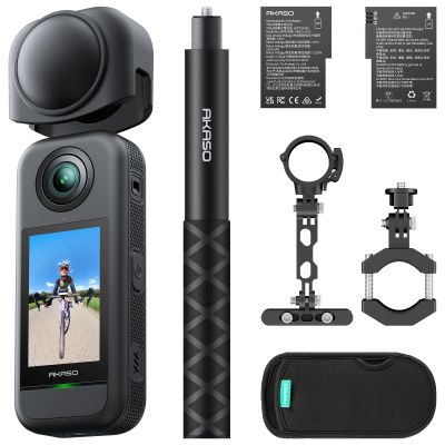 AKASO 360 Weatherproof 360 Action Camera - 5.7K 360 Video with 1/2" 48MP Sensors, 72MP 360 Photo, 360-SuperSmooth, Invisible Selfie Stick, 360 Horizon Lock, AI Tracking Cycling Combo