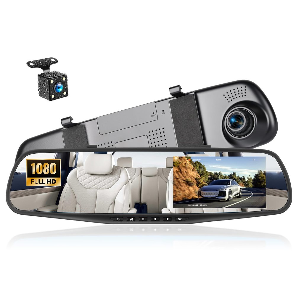 4.5 Inch Mirror Dash Cam for Cars,1080P Rear View Mirror Front and Rear View Dual Cameras,Super Night Vision,Parking Assistance,24H Parking Monitor,Waterproof Backup Camera