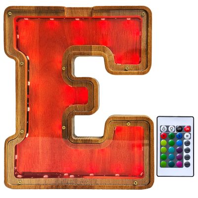 Wood Letter Lights with Remote and USB Power - Room Decor for Teens - Popcorn Box Gift for 8 Year Old Girl - Birthday Gifts for 8 Year Old Girls - led Marquee Lights (E)