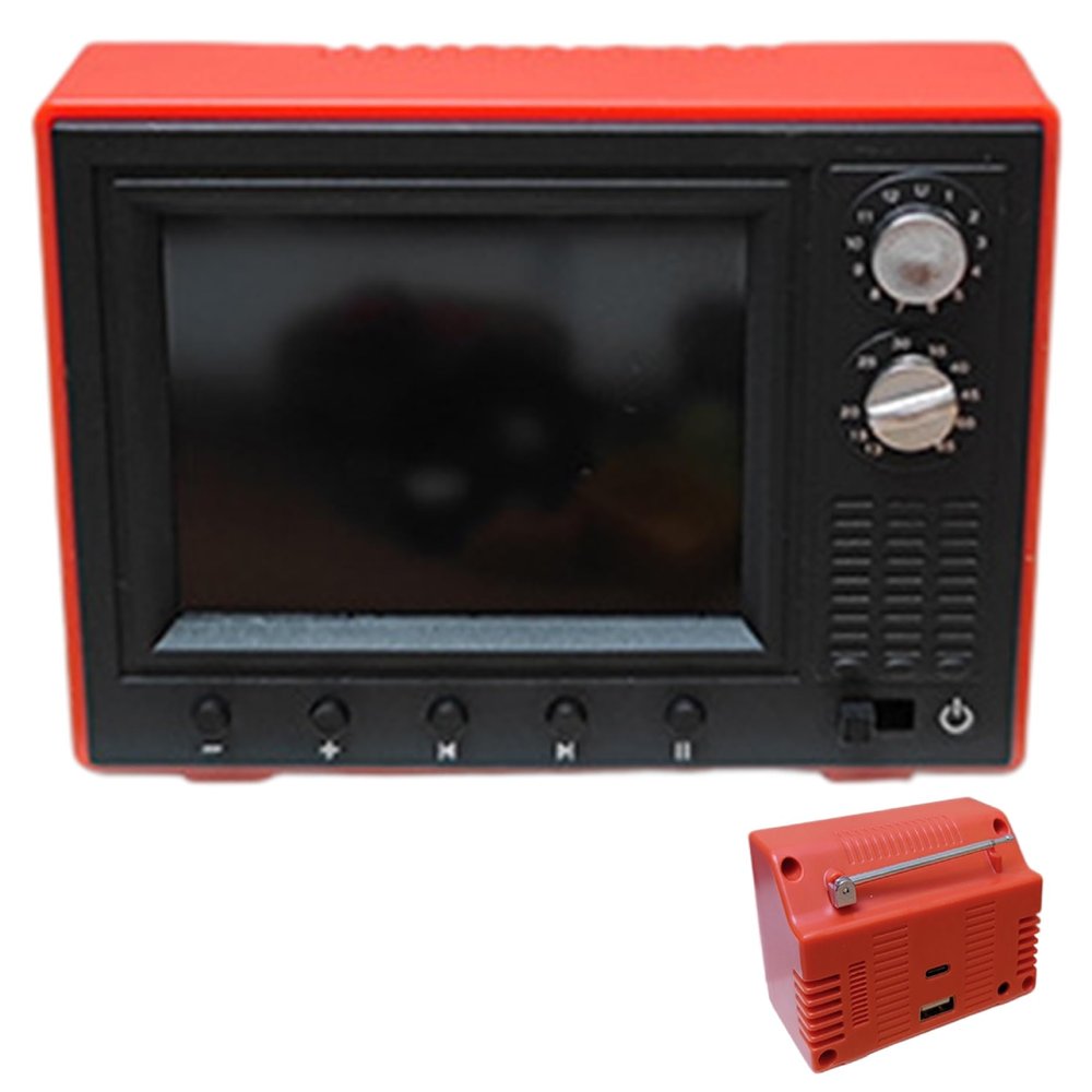 Dollhouse TV 1:12 Scale USB Rechargeable Mini TV Toy That Can Play Video with LCD Screen & 180 Rotatable Antenna Dollhouse Furniture for DIY Setting, Red