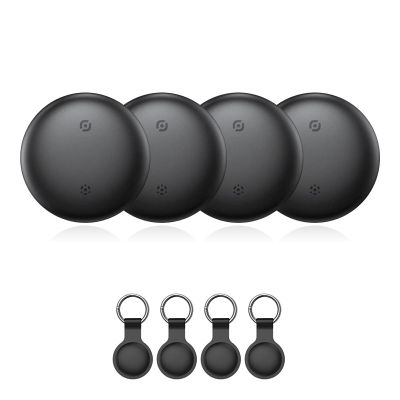 RAINDROPS Air Tracker Tags 4 Pack, Bluetooth Tracker Works with Apple Find My, Item Finder for Keys, Luggage, Backpack, Pets (iOS Only, Black, 4 Pack)