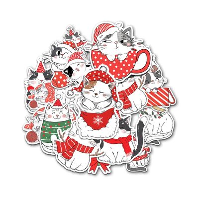 12 Pcs Christmas Cat Stickers Set, Cute Santa Hat Kitty Cup Mug Wreath Box Sweater Designs, Holiday Vinyl Stickers for Laptop, Water Bottle, Phone, Window, Helmet 4 Inches