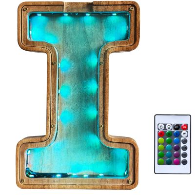 Wood Letter Lights with Remote and USB Power - Room Decor for Teens - Popcorn Box Gift for 8 Year Old Girl - Birthday Gifts for 8 Year Old Girls - led Marquee Lights (I)