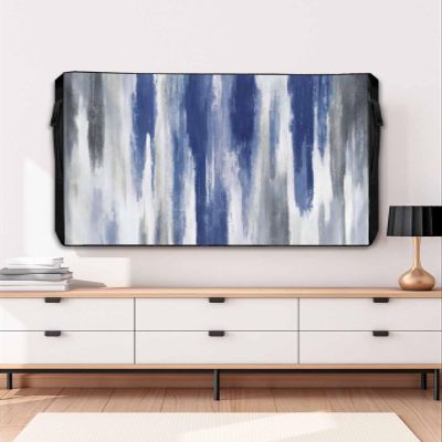 Outdoor TV Cover 70 to 75 Inch Watercolor Blue Grey Oil Painting Art Weatherproof Waterproof TV Screen Protector with Zipper&Pocket Modern Abstract Outside Flat TVs Enclosure