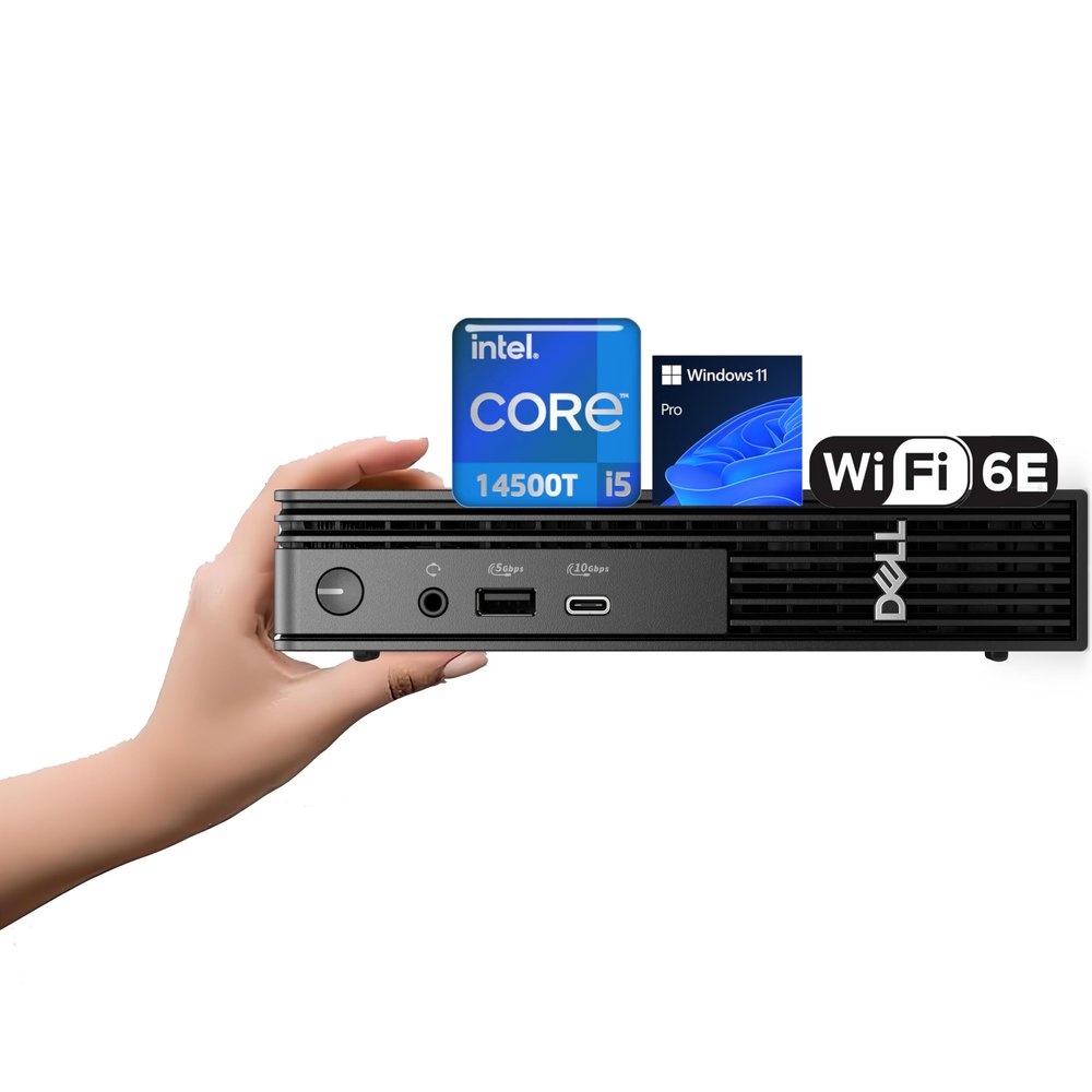 Dell Pro Micro QCM1250 Business Mini PC, 14th Gen Intel Core i5-14500T(14 Cores), 32GB DDR5, 1TB PCIe SSD, Ultra-Compact Desktop, Dual 4K Display Support, USB-C, Wired KB & Mouse, Windows 11 Pro