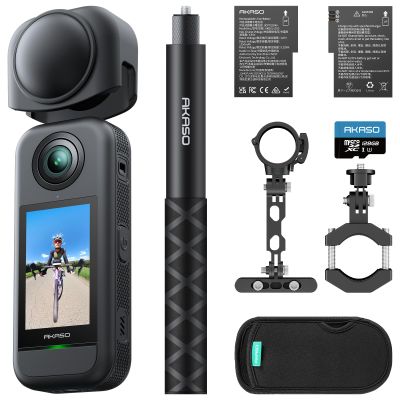 AKASO 360 Action Camera - 5.7K 360 Video with 1/2" 48MP Sensors, 72MP 360 Photo, 360-SuperSmooth, Invisible Selfie Stick, 360 Horizon Lock, AI Tracking Cycling Combo with 256GB MicroSD Card