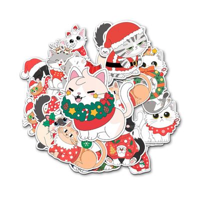 12 Pcs Christmas Cat Stickers Set, Cute Santa Hat Kitty Sweater Scarf Ornament Wreath Holiday Designs, Festive Vinyl Stickers for Laptop, Water Bottle, Phone, Window, Helmet 5 Inches
